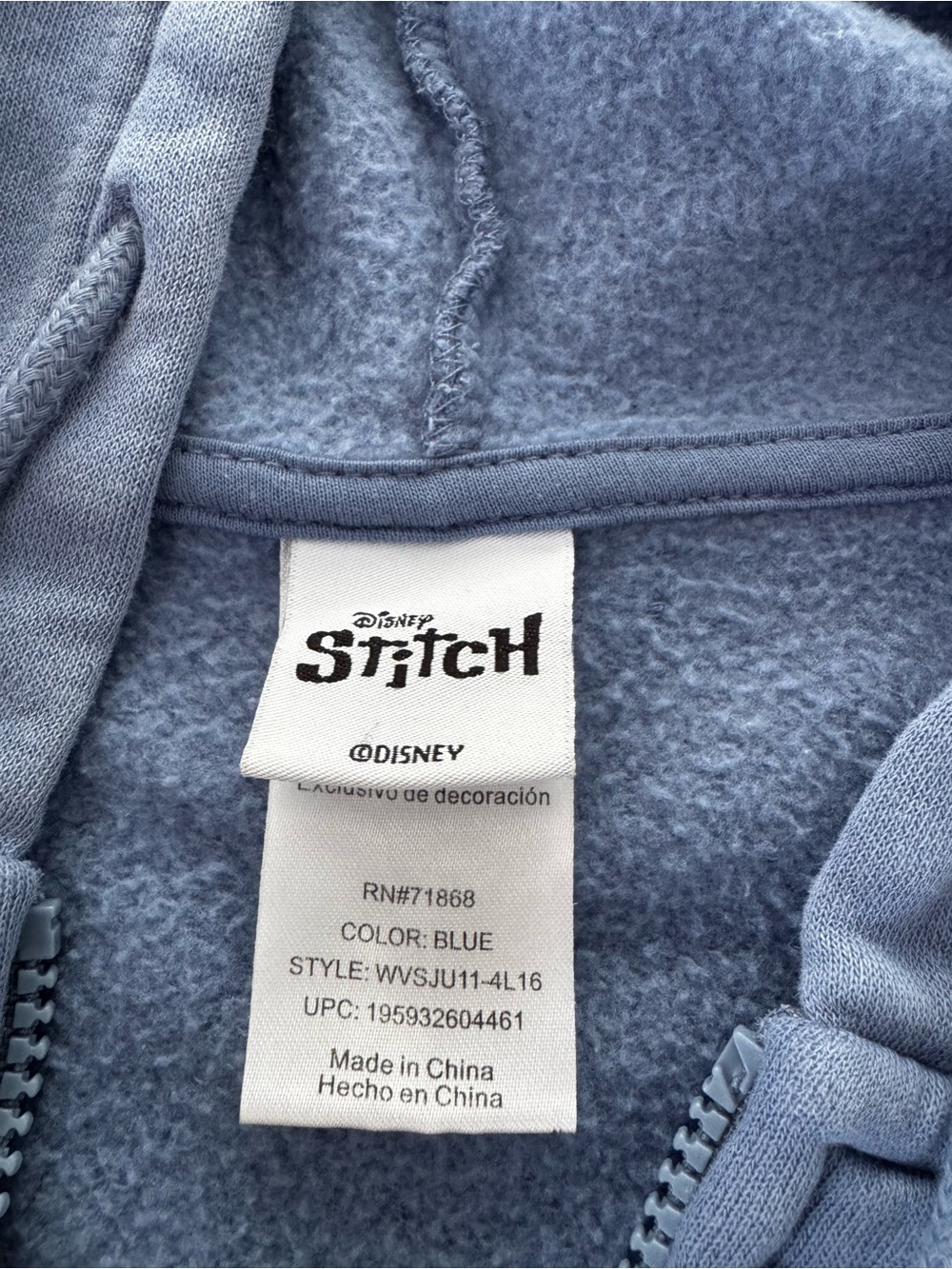 Disney Stitch Ohana Blue Zip Hoodie XL Freeze Fleece Graphic Sweatshirt - Picture 6 of 6